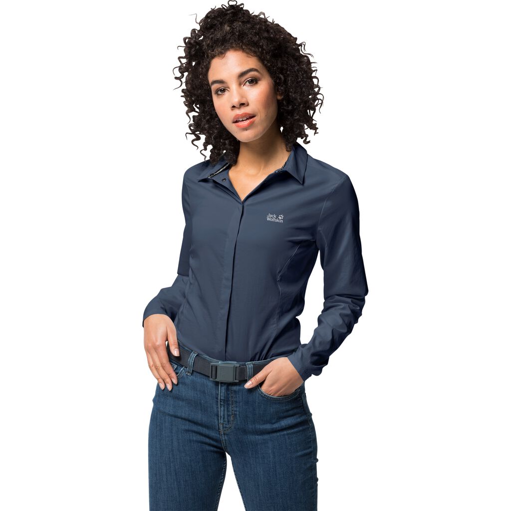 Jack Wolfskin JWP LS Haut Femme Bleu - JHDZMYF-52